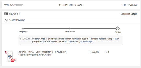 PESANAN DIBATALKAN SECARA SEPIHAL OLEH LAZADA.CO.ID