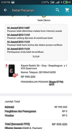 PESANAN DIBATALKAN SECARA SEPIHAL OLEH LAZADA.CO.ID