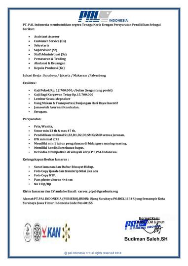 Pengumuman Lowongan Kerja Pt Pal Indonesia Persero 2018 Kaskus Pengumuman Lowongan Kerja Pt Pal Indonesia Persero 2018 Kaskus
