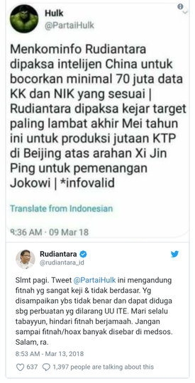 Menkominfo Bantah Fitnah Partai Hulk