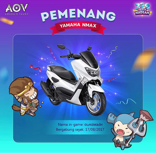 Dapet hadiah motor Nmax!! cek ID AOV agan dimari.