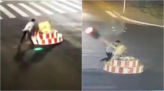 SAVAGE! Lampu Merah "DIHANCURIN" Karena Kesal,Pria Ini DITANGKAP POLISI!