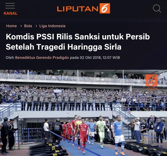 Komdis PSSI Rilis Sanksi untuk Persib Setelah Tragedi Haringga Sirla