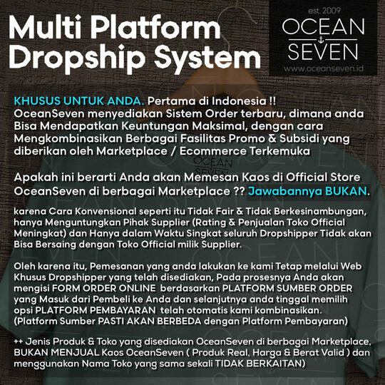 NEW OceanSeven MULTI PLATFORM DROPSHIP - Komisi 25rb, J&T Auto AWB, All Marketplace