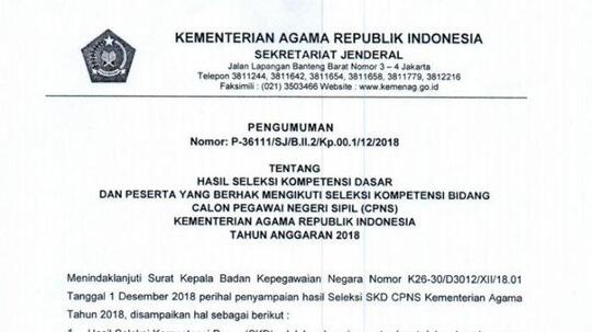Link Resmi Pengumuman Hasil Skd Dan Skb Kemenag Cpns 2018 Langsung Download Di Sini Kaskus