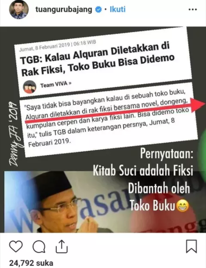 Disindir Kitab Suci Fiksi, Rocky Gerung Balas Bagikan Berita Dugaan TGB Terima