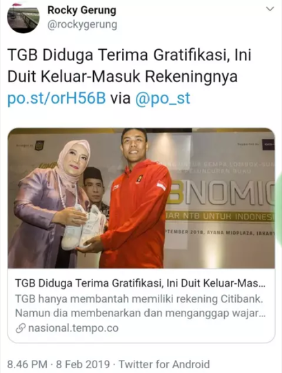 Disindir Kitab Suci Fiksi, Rocky Gerung Balas Bagikan Berita Dugaan TGB Terima