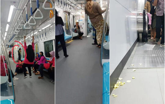 Kelakuan 'NORAK' Penumpang MIRT,Bergelantungan Bak TARZAN Dan Buang Sampah!