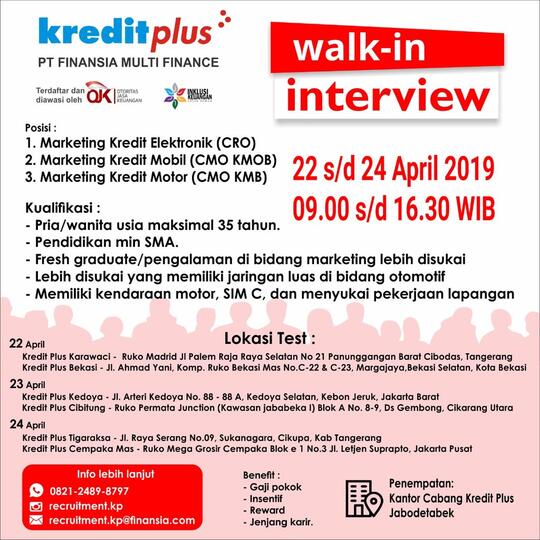 Walk In Interview Pt Finansia Multi Finance Kredit Plus Kaskus