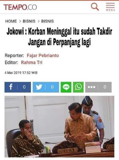 Benarkah Tempo Memuat Pernyataan Jokowi Bahwa Korban Meninggal Adalah Takdir?