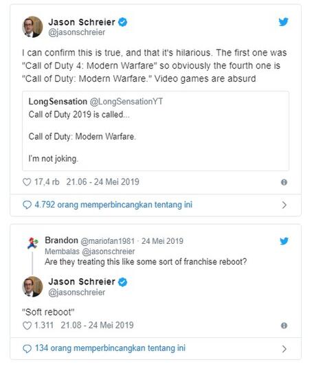 Seri Terbaru Franchise CALL OF DUTY Hanya Akan Bernama "Modern Warfare"