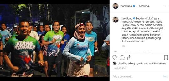 Sebut Istilah 'Iktikaf Run', Sandiaga Uno Disentil Putri Gus Mus