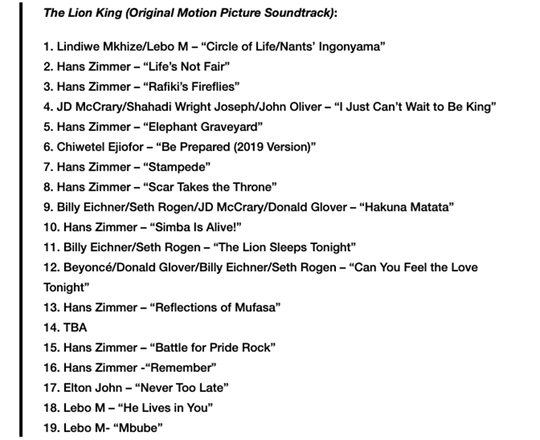 Ada yang Baru di Tracklist Soundtrack Live Action 'The Lion King' Gan!