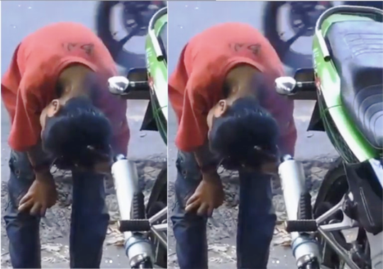 Viral Bocah Yang Menggunakan Asap Knalpot Motor Untuk Pengering Rambut