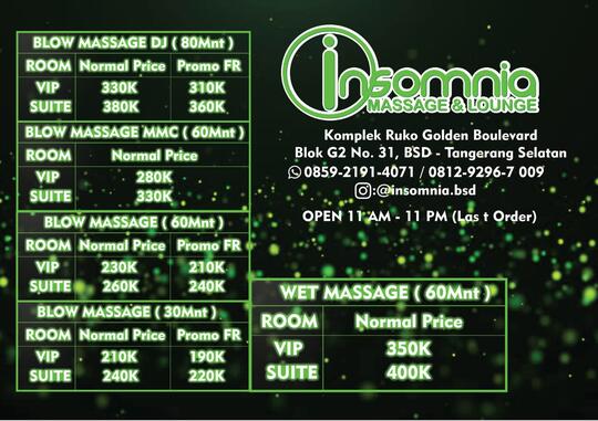 New Insomnia Massage & Lounge BSD-Tangsel (Ruko Golden Boulevard. blok G2 No. 31-32)