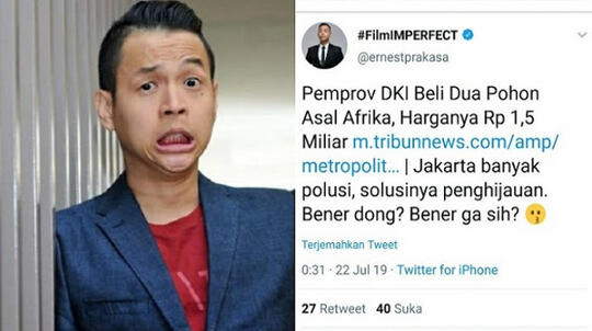 Ernest Hapus Twit Pemprov DKI Beli Pohon 1,5 Milyar, Setelah Tahu Itu Era Ahok?