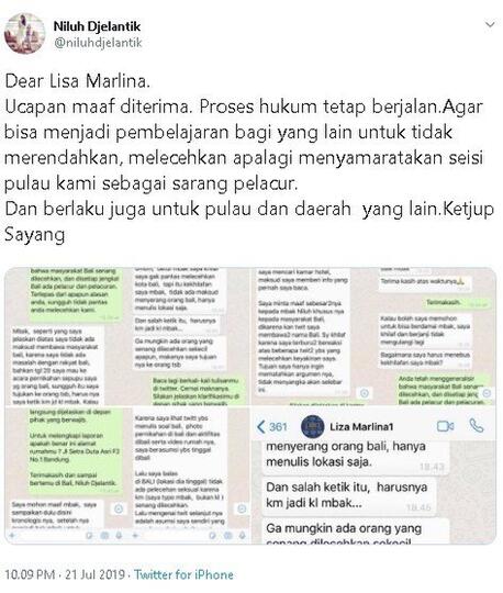 Kirim Pesan Permohonan Maaf, Lisa Marlina Berdalih Typo dan Ajak Damai