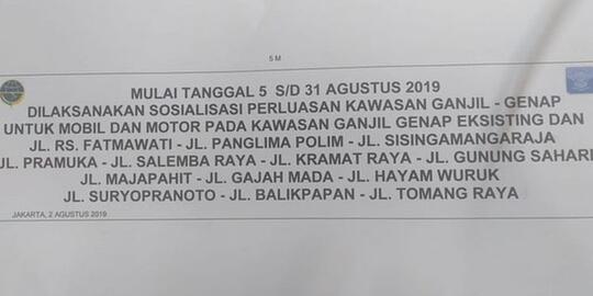 Sosialisasi Ganjil Genap untuk Mobil dan Motor Dimulai 5 Agustus 2019