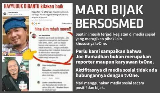 Catut tvOne Hina Mbah Moen, Joe Ramadhan Dilaporkan ke Polisi