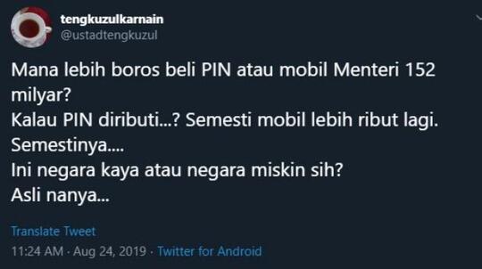Cuitan 'Ngegas' Tengku Zul, Sindir Mobil Menteri, Bela Pin Emas