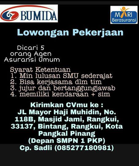 Loker Agen Asuransi Bumida Bangka Belitung Kaskus