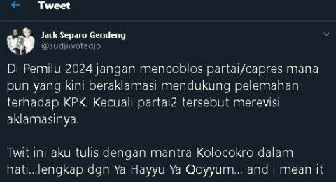 Sujiwo Tejo: Jangan Pilih Pemimpin yang Mau Lemahkan KPK