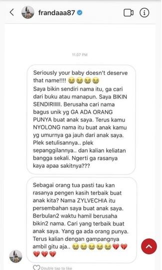 Nama Anak Ditiru Fans, Franda: Bayimu Tak Pantas Pakai Nama Itu!