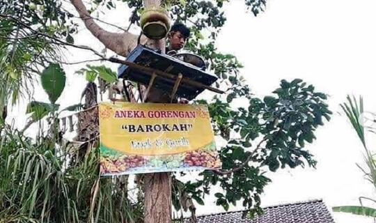 Duh! Nekat Jual Gorengan "DIATAS POHON", Pria Ini Curi Perhatian NETIZEN!