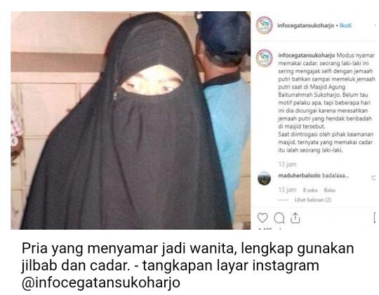 Warga Curiga Ada Jemaah Bercadar Sering Peluk Wanita, Cadar Dibuka Ternyata Pria