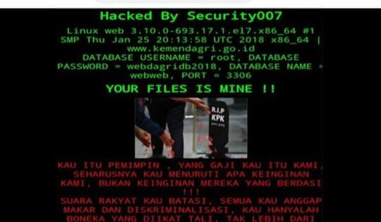 Diamuk Hacker, Situs Kemendagri Ditulisi “Kau Hanyalah Boneka”