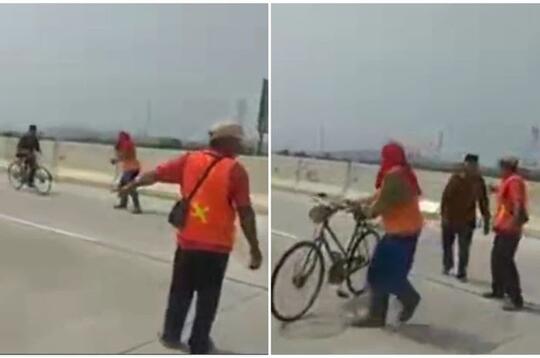 Heboh Video Kakek Bersepeda di Jalan Tol dengan Santuy Melawan Arus! Bahaya Enggak?