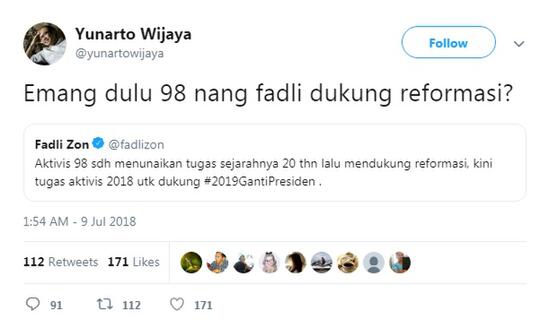 Fadli Zon Sudah Duduk di Kursi Empuk MPR Saat Demo Mahasiswa '98