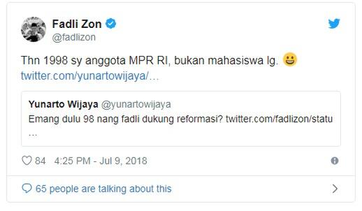 Fadli Zon Sudah Duduk di Kursi Empuk MPR Saat Demo Mahasiswa '98