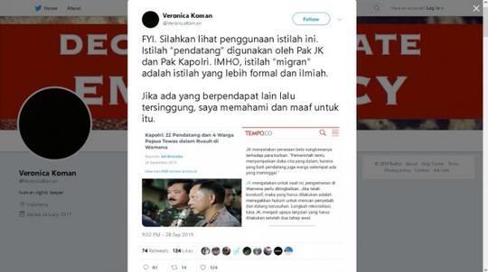 Gara-gara 'Pendatang', Kapolri dan Wapres Dikritik Aktivis Veronica Koman