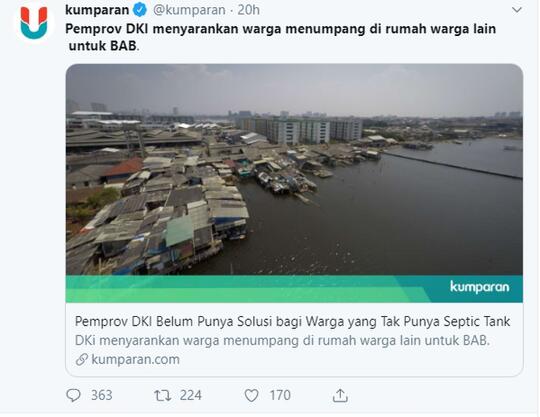 Pemprov DKI menyarankan warga menumpang di rumah warga lain untuk BAB