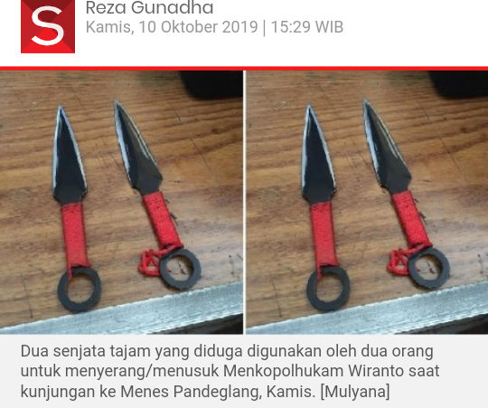 Ini Senjata Pelaku Penusuk Wiranto, Ternyata Kunai Ninja Jepang