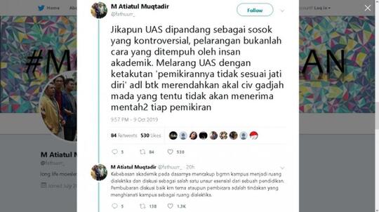 UGM Tolak Ustaz Abdul Somad, Presiden BEM Kritik Alasan Kampusnya