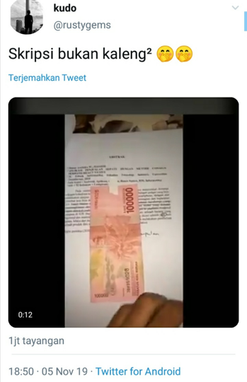 Skripsi Greget, Setiap Halaman Ditempel 100 Ribu Rupiah! Auto Diterima Dong