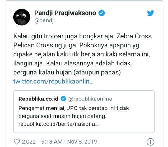 Pandji: Kalau Gitu Trotoar Juga Bongkar Aja