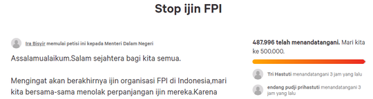 Soal Ijin FPI, Ini Dia Hasil Petisi Pro-Kontra FPI, Hasilnya Mengejutkan! (Banget)