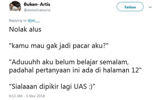 12 Twit Lucu Super Nyeleneh Nolak Halus yang Bikin Jomlo Kejang-kejang! Kasihan Gak?