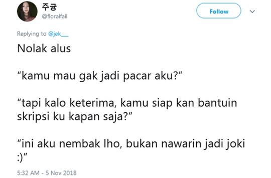 12 Twit Lucu Super Nyeleneh Nolak Halus yang Bikin Jomlo Kejang-kejang! Kasihan Gak?
