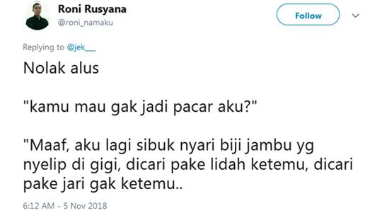 12 Twit Lucu Super Nyeleneh Nolak Halus yang Bikin Jomlo Kejang-kejang! Kasihan Gak?