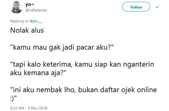 12 Twit Lucu Super Nyeleneh Nolak Halus yang Bikin Jomlo Kejang-kejang! Kasihan Gak?