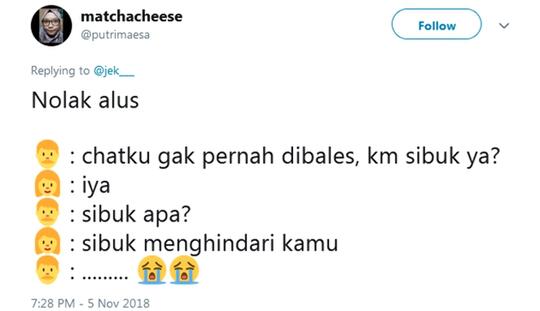 12 Twit Lucu Super Nyeleneh Nolak Halus yang Bikin Jomlo Kejang-kejang! Kasihan Gak?