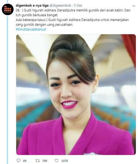 Selain Harley Davidson, Dirut Garuda Punya Selingkuhan Pramugari? Ada Videonya