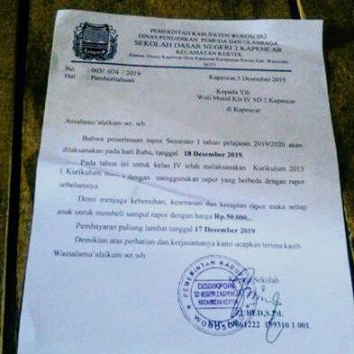 Kepsek Ini Mewajibkan Siswa Membeli Sampul Rapor Seharga 50 Ribu, Apa Pendapatmu?