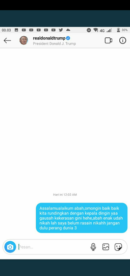 10 DM Terngakak Netizen +62 yang Menyerbu IG Trump Karena Takut Perang Dunia 3