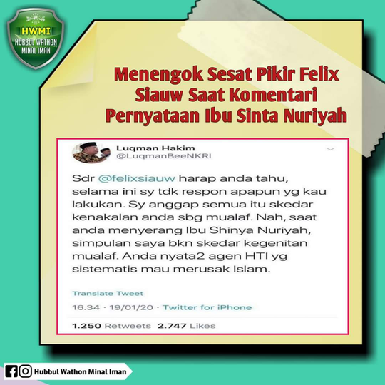 Felix dituduh 'Ulama' Kriminal Agen HTI Perusak Islam
