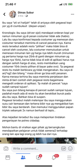 Duduk Perkara Driver Ojol Perempuan Dilempar Susu Kemasan oleh Pegawai Kedai Kopi